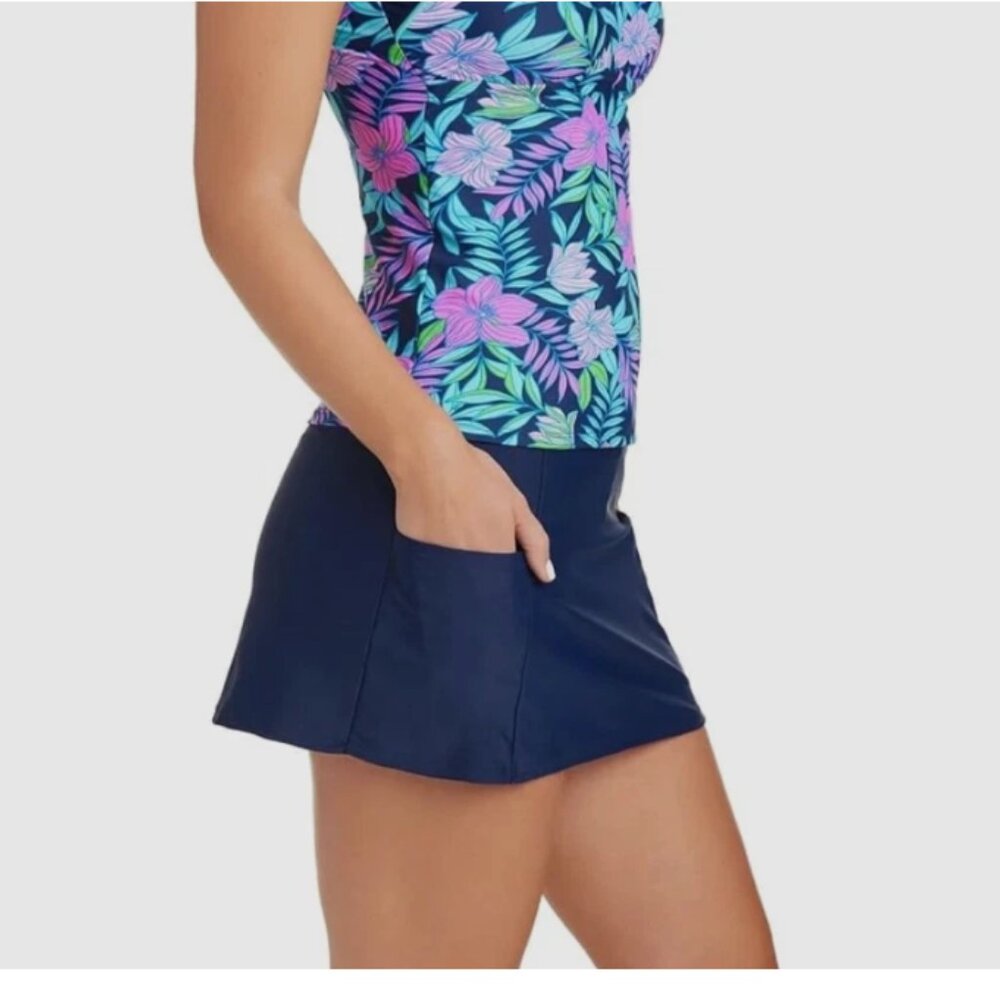 ELLEN TRACY Women's 2 Piece Lightweight Tankini Swimsuit Set | Navy Kiholo Bay - Picture 3 of 4